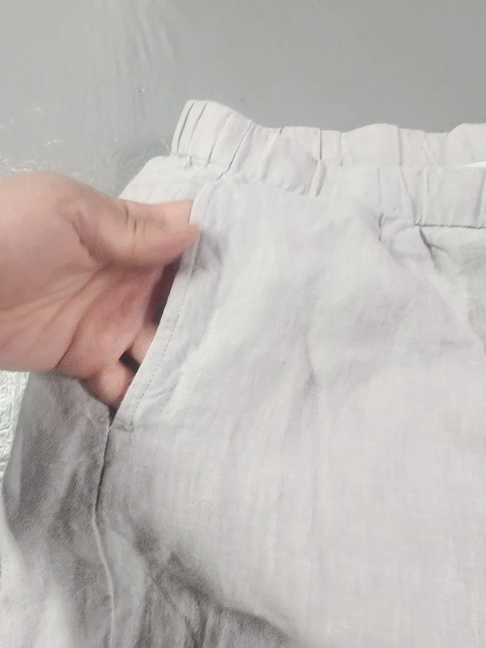 J. Jill Light Gray Linen Casual Elastic-Waist Pants
